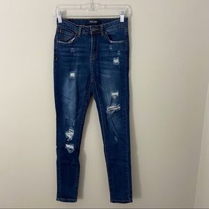 Wax Jeans Blue Skinny Distressed Ripped Size 3 Dark Wash Stretch Denim
